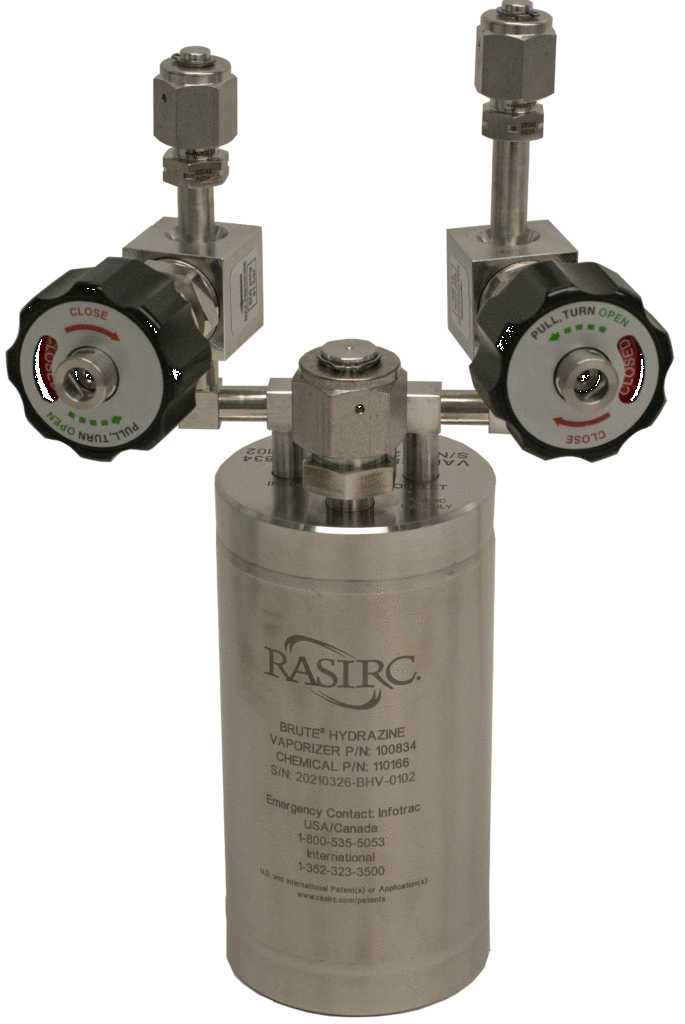 RASIRC BRUTE Hydrazine - a metal cylinder with 2 gauges attached to it to control flow